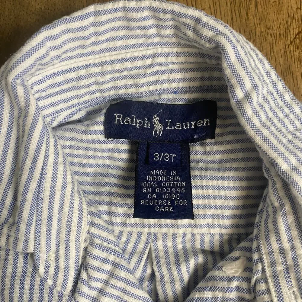Ralph Lauren  blue pin striped long sleeve boys button up‎ dress shirt SIZE 3